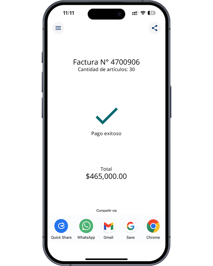 Compartir factura Pymes+ POS Mobile