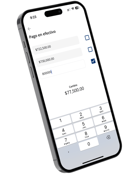 Pago en efectivo Pymes+ POS Mobile
